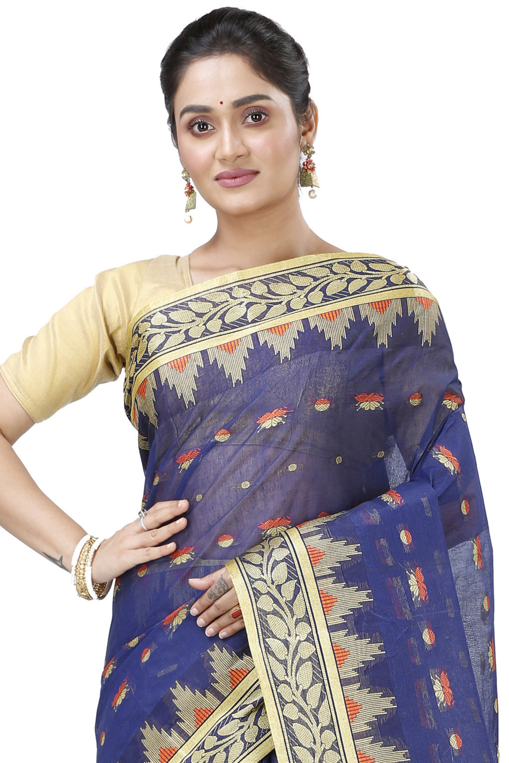 Naby Blue Pure Cotton Gunjan Tant Saree (934)
